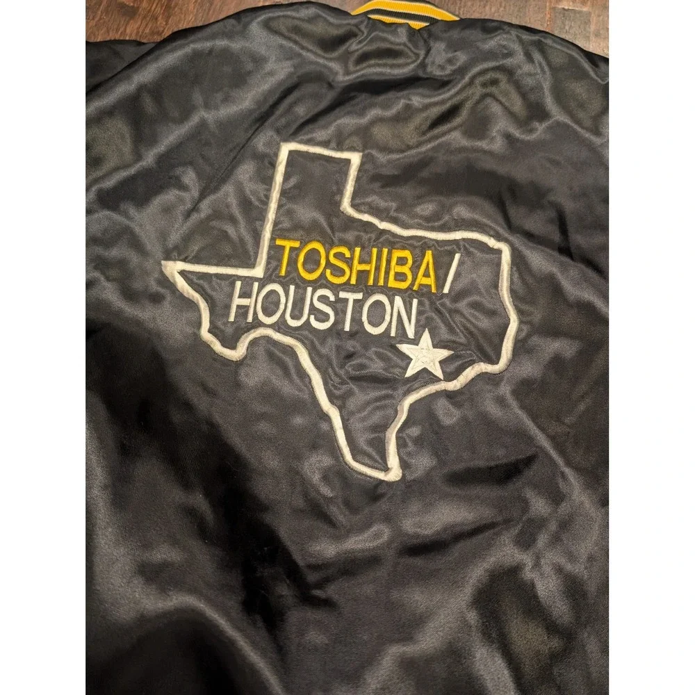 Vintage Swingster 80s USA Toshiba Houston Satin Bomber Jacket Quilt Lined Mens L